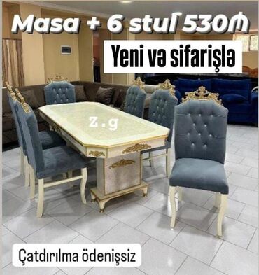 ikinci əl stol stul dəsti: *💢 Masa Dəsti 💢 *Yeni və Sifarişlə💢* ◻️Masa + 6 stul 💫530Azn ◻️Masa