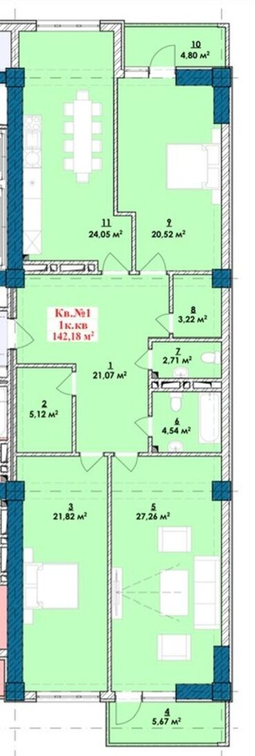 этажные дома: 3 комнаты, 142 м², Элитка, 12 этаж, ПСО (под самоотделку)