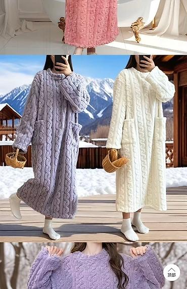 Халаты: Теплое домашнее платье-халат из мягкого плюша - Длина миди/макси — 1