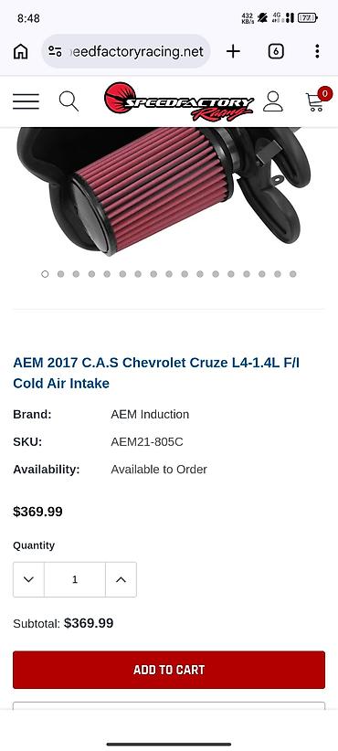 sport filter: Məhsul: AEM Cold Air Intake – Chevrolet Cruze 2017 sport filter — 2