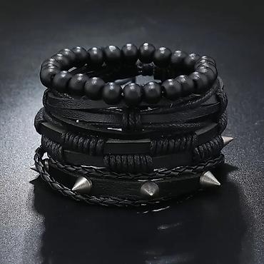 Бижутерия: Qara çoxqatlı kişi bilərzik seti - Stil: rok/pank ilhamlı, minimal və — 2