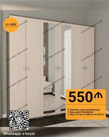 Komodlar: Yeni, Açılan, 6 qapı Düz dolab, Qarderob, paltar dolabı, Azərbaycan
