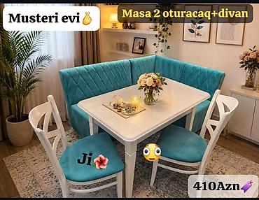 istol: Mətbəx/qonaq otağı üçün masa dəstləri Variant 1: Masa + 2 stul + künc — 1