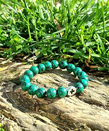 Narukvice: Kalist kamene brojanice od malahita, ručno rađene sa blagoslovom SPC — 3