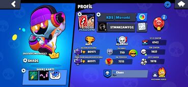 Nintendo Switch: Brawl Stars oyununda Shade adlı xarakterin profili. Profildə oyunçunun