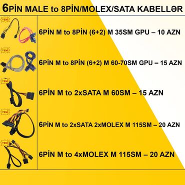 komputer çantası: Kabellər "6pin Male Modular PSU" ⭐6pin Male to 6+2pin Male GPU 35sm –