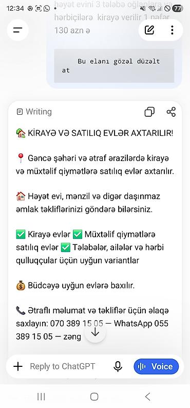 memar ecemide kiraye evler: KİRAYƏ EV Ünvan: Gəncə şəhəri, Pasyolka ərazisi, Texnologiya — 1