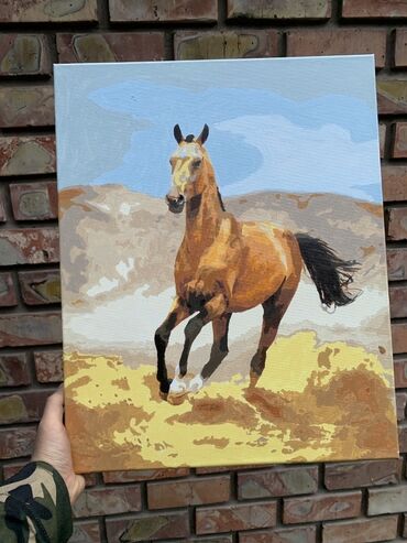 вертикальные картины маслом: Картина на холсте «Лошадь на бегу». Размер 40х50см - Плотный холст на
