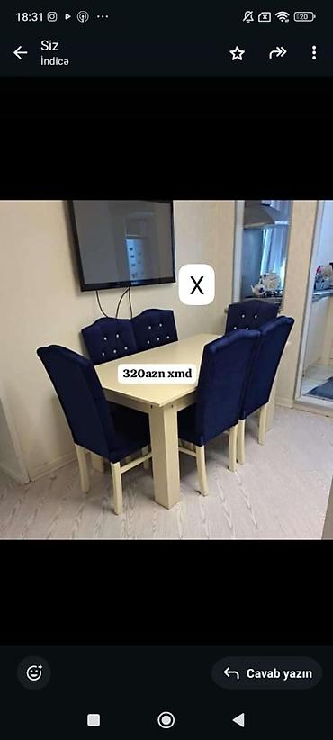 Masa və stul dəsti - Komplekt: 1 ədəd düzbucaqlı yemək masası + 6