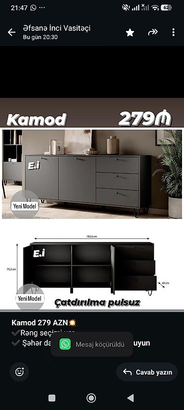 komod: *Kamod 279 AZN💥* ✔️Rəng seçimi var ✔️ Şəhər daxili Çatdırılma və — 1