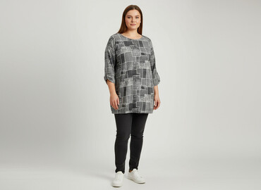 sukienki dzianinowe plus size: SZACHOWNICA, Women`s tunic, size XL
