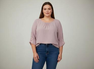 bluzki pudrowy róż krótki rękaw: Bluzka damska, rozmiar 6XL