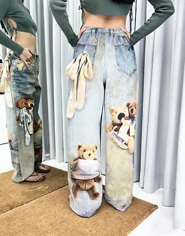 Pantalone: ❤️Ženske široke pantalone sa printom medvedića
✅2400 din — 1