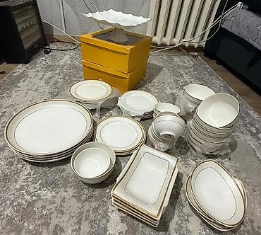 Наборы посуды: Фарфоровый столовый сервиз с золотым кантом 24 персоны Состав и — 12