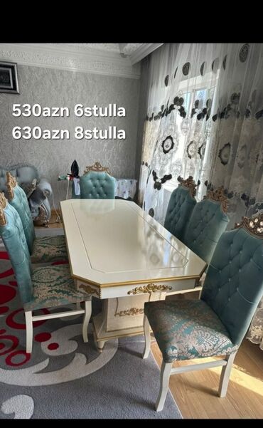 Sifarişlə masa və oturacaq dəstləri: Dördbucaq masa, Qonaq otağı üçün, 6 nəfər, Açılmayan, Azərbaycan, Zəmanətli — 6