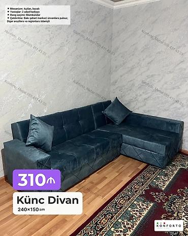 Ev və bağ: Künc divan – 240×150 sm - Mexanizm: açılan, bazalı (yataq funksiyalı — 1