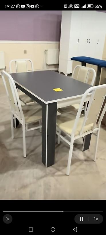 kafe stul: 4 nəfərlik yemək masası dəsti - Tərkib: 1 ədəd kvadrat forma yemək — 1