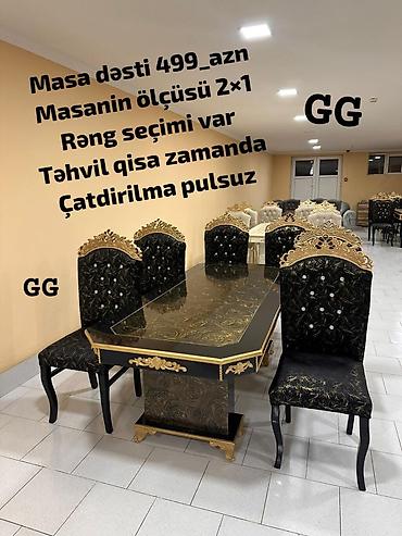 Masa dəsti – lüks dizayn - Masa ölçüsü: 2×1 m - Rəng seçimi mövcuddur