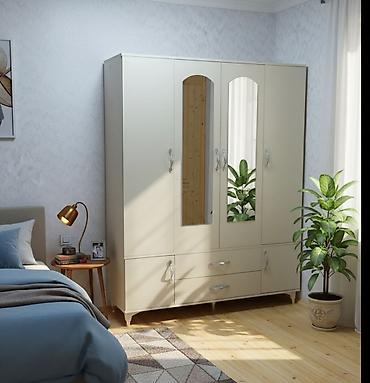 Dolablar: Yeni, 4 qapılı, Güzgülü, Bej, Açılan, Düz dolab — 1
