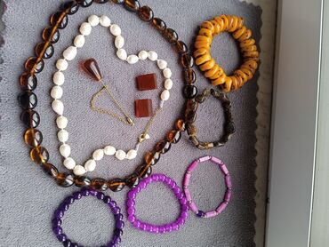 Bijuteriya dəstləri: Təbii kəhrəba aksesuar dəsti - Material: 100% təbii kəhrəba (sarı — 7