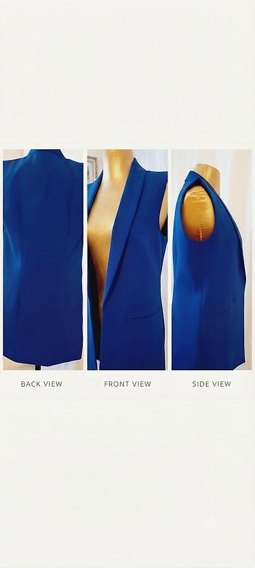 kurk jilet: Qadınlar üçün qolsuz blazer jilet – elektrik-mavi rəng - Kəsim — 1