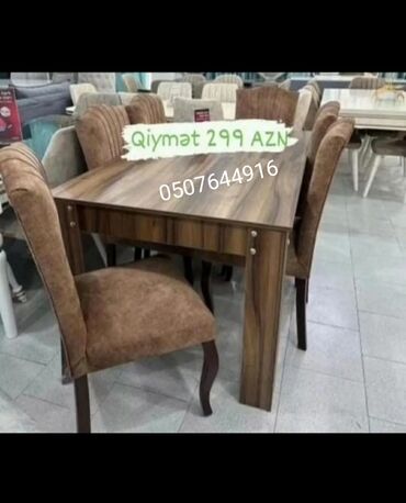 Masa və oturacaq dəstləri: Qonaq otağı üçün, Yeni, Açılmayan, Dördbucaq masa, 6 stul — 2