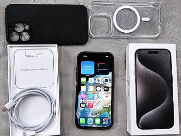 apple studio: IPhone 15 Pro, Б/у, 128 ГБ, Чехол, Кабель, Коробка, 100 % — 1