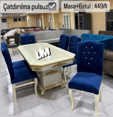 modern stol stullar: Qonaq otağı üçün, Yeni, Açılmayan, Dördbucaq masa, 6 stul