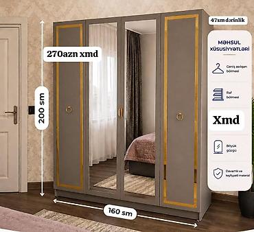 skaf islenmis: Məhsul: Geniş qapalı yataq otağı dolabı Ölçülər: - Hündürlük: 200 sm — 1