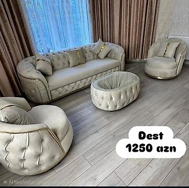 bakal destleri: 1.Lüks qonaq otağı mebel dəsti Tərkib: - 3 nəfərlik divan - 2 ədəd — 1