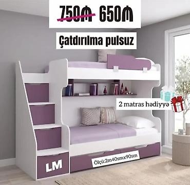 matras ucuz: İki mərtəbəli uşaqlar üçün çarpayı dəsti - Rəng: ağ/bənövşəyi — 1