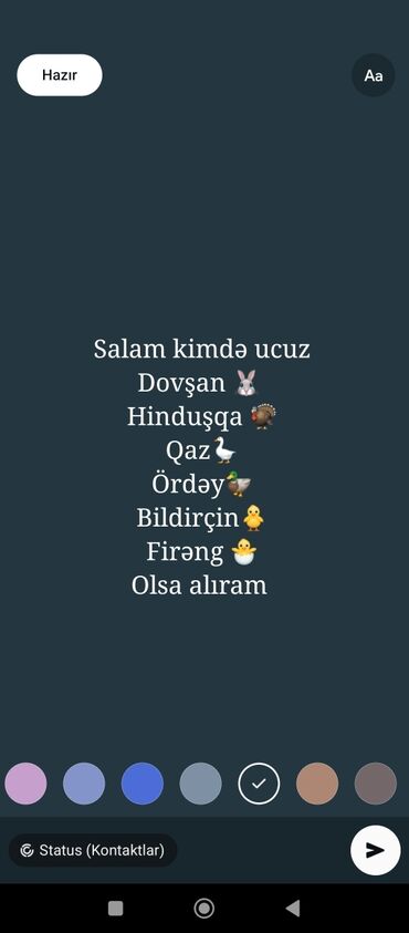 ev dovşan: Aşağıdakı ev quşları və heyvanları üzrə sifariş qəbul olunur: -