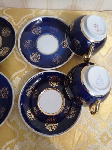 Наборы посуды: Фарфор, крытье, роспись золотом, ручная работа, глубокий кобальт — 11