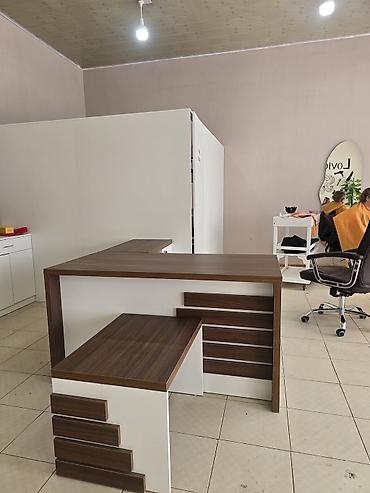 купить офисный стул: Ofis/biznes üçün mebel dəsti - L formalı recepsiyon/iş masası: Ağ və — 10