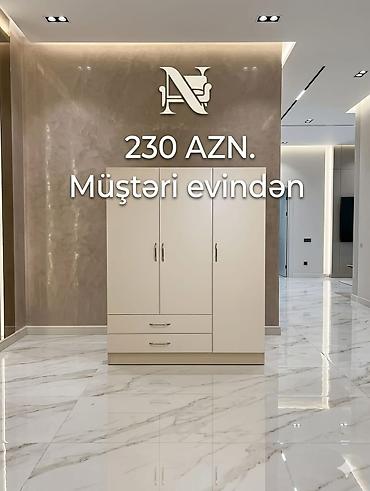 Ağ rəngli 3 qapılı şkaf - Minimalist dizayn, parlaq ağ rəng - Üç