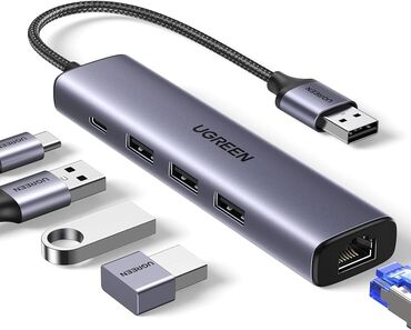 кабели и переходники для серверов lenovo: UJGREEN USB Ethernet-адаптер 1000/100 Mбит/c USB3.O/USB2.0 HUB