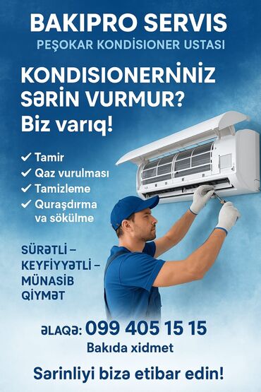 elektrik usdasi: Təmir, Split kondisionerlər, Təmizləmə, Zəmanətlə