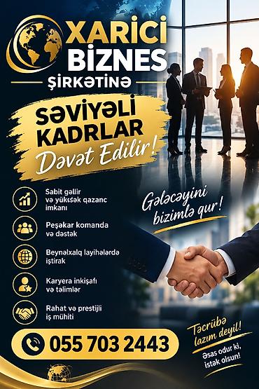 barmen is: Xarici biznes şirkətinə səviyyəli kadrlar dəvət olunur. Təklifin — 1