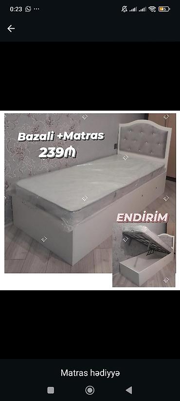 Çarpayılar: Bazalı tək nəfərlik çarpayı + matras - Rəng: ağ gövdə, boz parça — 1