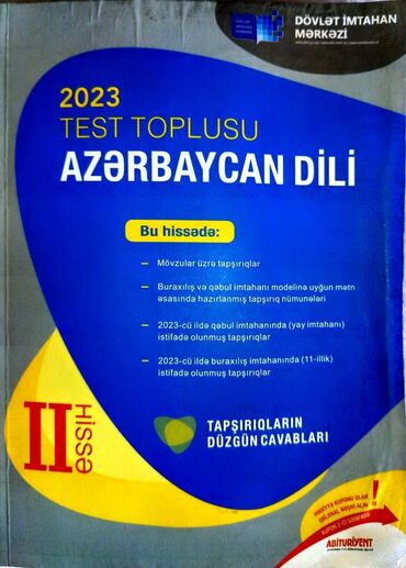 2 ci əl kitablar: Azərbaycan dili test toplusu 2- ci hissə satılır. Qiyməti 4 manata