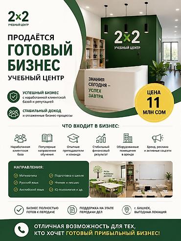Сфера услуг: Продаётся готовый бизнес: учебный центр «2×2» Ключевые преимущества — 1
