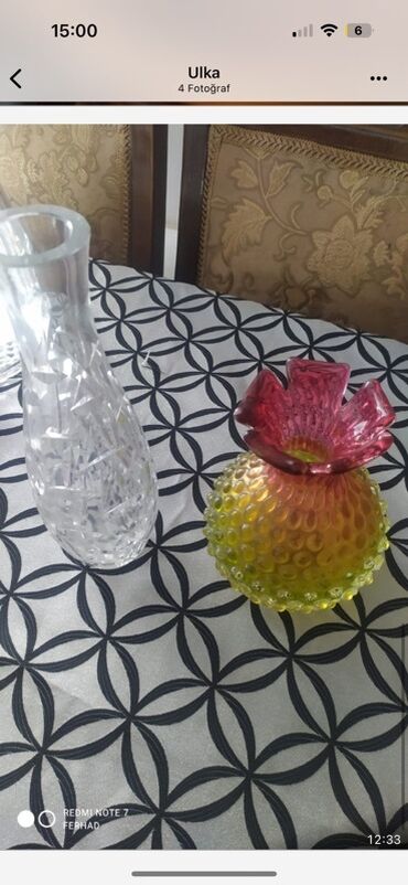 Mətbəx aksesuarları: Dekorativ şüşə və porselen məmulatları dəsti - 2 ədəd vaza: biri