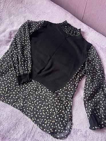 sweatshirt: Qadın bluzası – iki materialın kombinasiyası - Rəng: qara, xırda açıq — 5