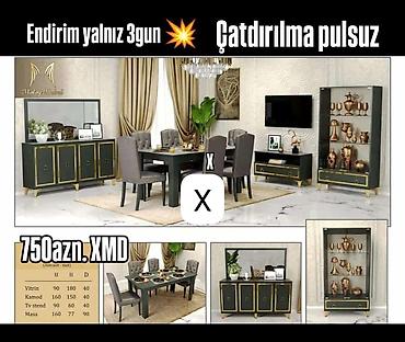 malayziya mebel: Modern qonaq otağı dəsti – antrasit mat rəngdə, qızılı detallar və — 1