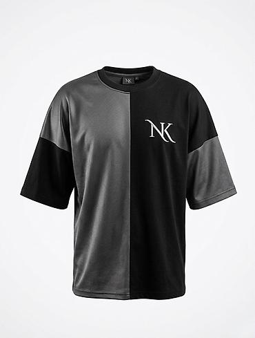 xiaomi smart saat: NK loqolu unisex T‑shirtlər (2 model) Model 1: Ağ/qaralı haşiyəli — 3