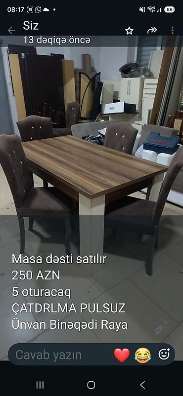 Masa və stul dəsti - Komplekt: 1 masa + 5 oturacaq - Masa: ağ