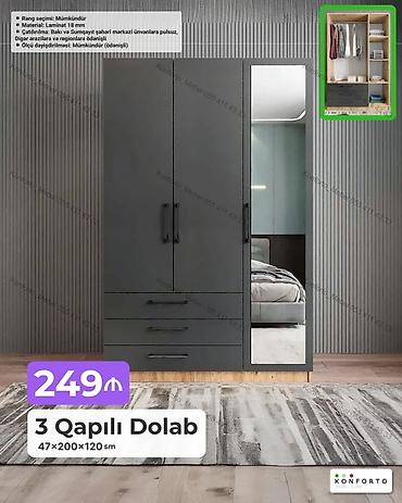 Ev və bağ: 3 qapılı dolab – 47×200×120 sm - Dizayn: Tünd boz korpus, inteqrə — 1
