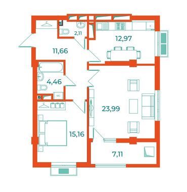 бизнес квартира: 2 комнаты, 75 м², Индивидуалка, 6 этаж, ПСО (под самоотделку)