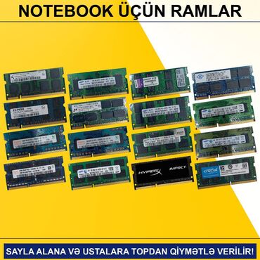 Kompüter ehtiyyat hissələri: Notebook üçün Ramlar (DDR2/DDR3) SAYLA ALANA VƏ USTALARA TOPDAN