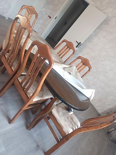 tabletka stul: Yemək otağı dəsti – 1 stol + 6 stul - Material: təbii ağac karkas — 2